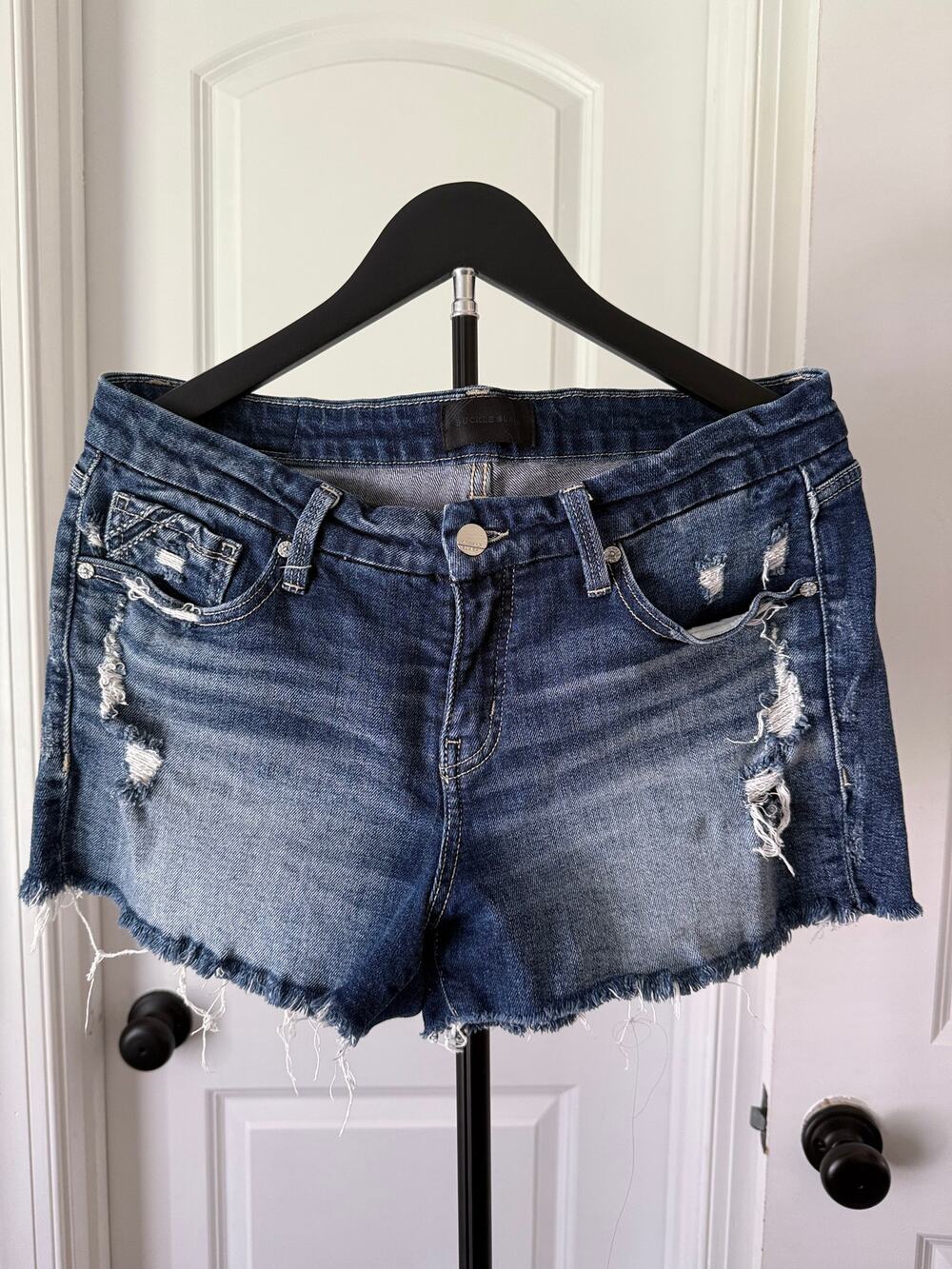 Buckle Black Fit No. 53 Denim Shorts Women's 29 Distressed Raw Hem Mid Rise